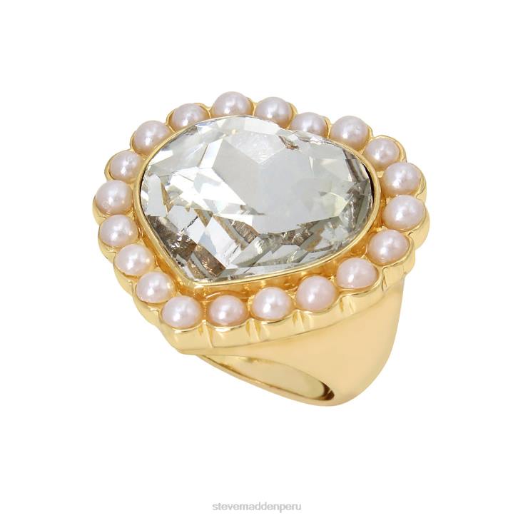 Steve Madden accesorio unisexo anillo de cóctel con corazón de perlas 4DZJ818 Marfil