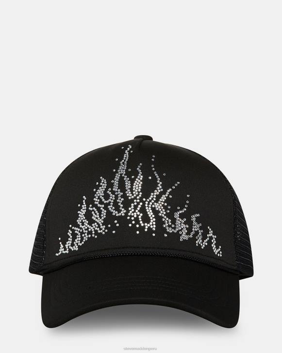 Steve Madden accesorio unisexo gorra de camionero con llamas de piedra 4DZJ871 negro