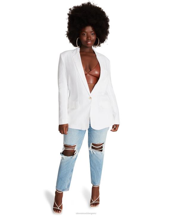 Steve Madden agotador mujer blazer de lino con borde 4DZJ574 blanco