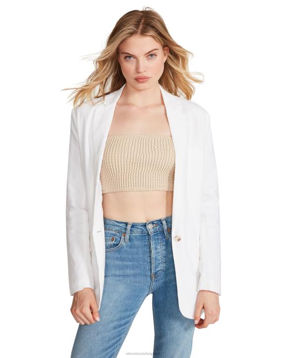 Steve Madden agotador mujer blazer de lino con borde 4DZJ574 blanco