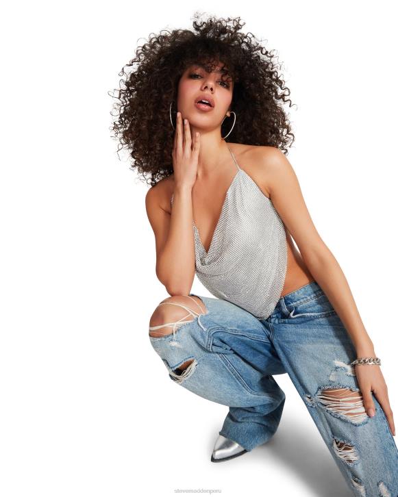 Steve Madden agotador mujer apenas hay cabestro de diamantes de imitación 4DZJ740 plata