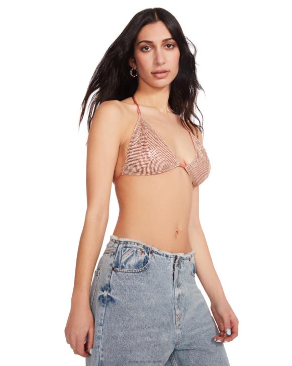 Steve Madden agotador mujer top de bikini con diamantes de imitación 4DZJ785 rosa