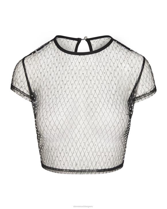Steve Madden agotador mujer top de malla con diamantes de imitación 4DZJ741 negro