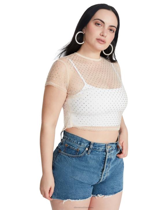 Steve Madden agotador mujer top de malla con diamantes de imitación 4DZJ747 Marfil