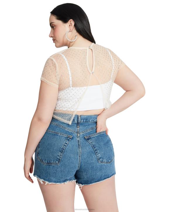 Steve Madden agotador mujer top de malla con diamantes de imitación 4DZJ747 Marfil