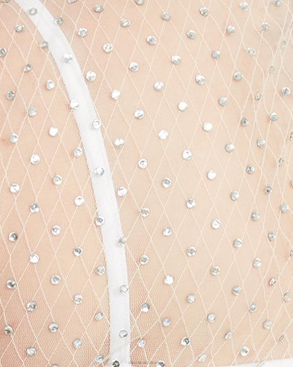 Steve Madden agotador mujer top de malla con diamantes de imitación 4DZJ747 Marfil